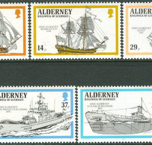 Alderney – M   43-47 Krigsfartyg med namnet Alderney, serie 5 kpl **