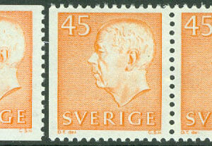 Sverige – F  429A+BB Gustaf VI Adolf, typ III, 45 öre orange 3 kpl **