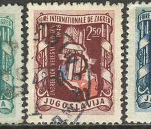 Jugoslavien – M  539-541 Zagreb – Karta – Symboler, serie 3 kpl */stämp