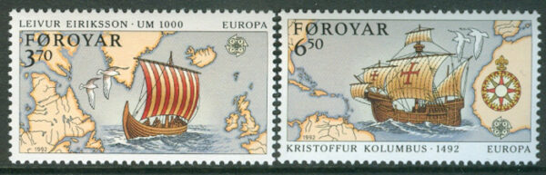Färöarna - F  233-234 Europa CEPT 1992 Upptäckten av Amerika, 2 kpl **