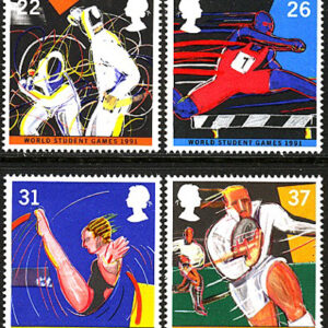England – M 1341-1344 Universiad i Sheffield och VM i rugby 1991, 4 kpl **