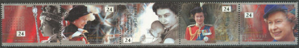 England - M 1387-1391 Elisabeth II 40 år på tronen, 5-strip kpl **