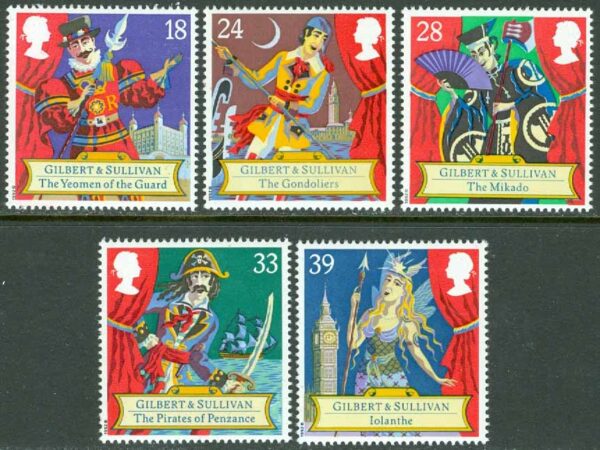 England - M 1409-1413 Arthur Sullivan (1842-1900), kompositör, operascener, 5 kpl **