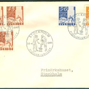 Sverige – FDC 1948-04-26 – Pionjärjubiléet, serie 5 kpl Adressat