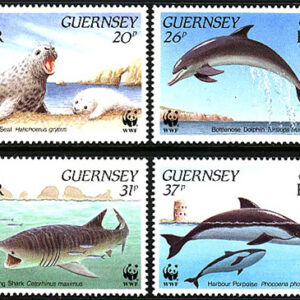 Guernsey – M  497-500 Säl – Delfin – Haj – Val – WWF, 4 kpl **