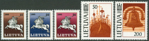 Litauen - M  465-469 Litauisk ryttare & National symboler, serie 5 kpl **
