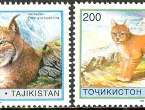Tadzjikistan – M   98-99 Katter – Kattdjur – Lo & Djungelkatt – Naturskydd, 2 kpl stpl
