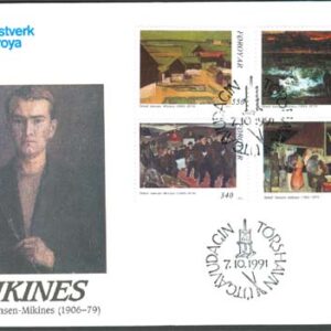 Färöarna – FDC 1991-10-07 – Konst från Ön Mikines, 4 kpl Vinjett 1