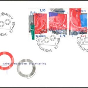 Danmark – FDC 1998-01-22 – Arbetsmarknadens organisering 100 år, 4 kpl Vinjett 1