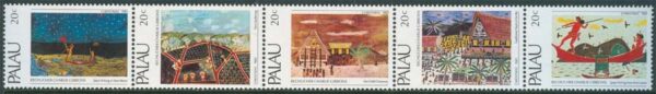 Palau - M   24-28 Jul 1983 - Barnteckningar, vackert 5-strip **