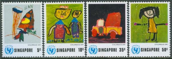 Singapore - M  221-224 Barnens Dag 1974 - Teckningar, 4 kpl **