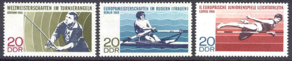 DDR - M 1372-1374 Sport, Mästerskapstävlingar,  bl a höjdhopp, rodd, casting, 3 kpl**