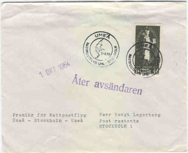 Umeå 31.8.64 - Nattpostflyg Umeå-Stockholm
