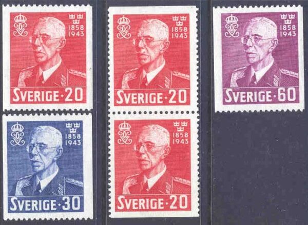 Sverige - F  344-346 Gustav V 85 år 5 kpl*/**