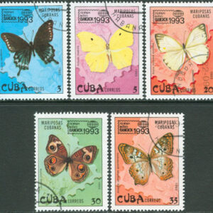 Kuba – M 3699-3703 Inhemska fjärilar – Frim.utst. BANGKOK 93, 5 ol stpl