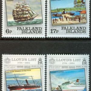 Falkland Islands – M  407-410 Fartyg – Lloyd’s List 250 år, serie 4 kpl **
