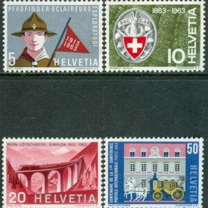 Schweiz – M  768-770, 772 Minne bla Scouting – Tåg – Hästar, 4 olika **