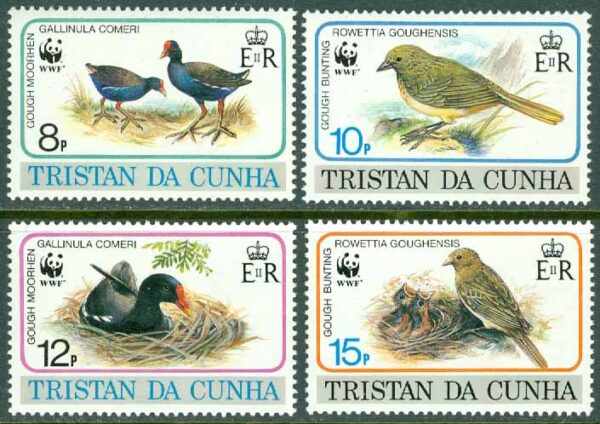 Tristan da Cunha - M  513-516 WWF - Globalt naturskydd, fåglar, 4 kpl **