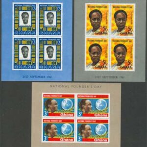 Ghana – M Bl   3-5 Nationens Dag 1961 – K Nkrumah 52 år, 3 Block **