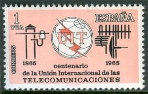 Spanien – M 1551 Internat.Teleunion ITU 100 år, märke kpl **
