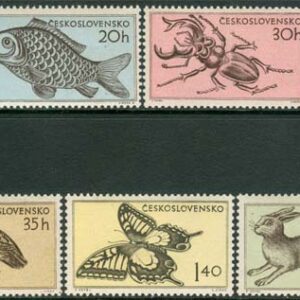 Tjeckoslovakien – M  925-929 Djur bla Fjärilar & Fiskar, serie 5 kpl **