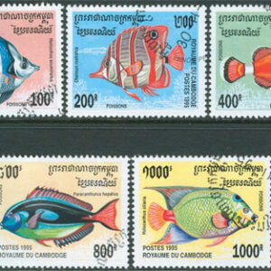 Kambodja – M 1543-1547 Fiskar bla Fjärilsfisk, 5 kpl stpl