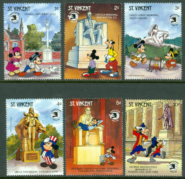 St. Vincent - M 1358-1363 Disneyfigurer vid amerikanska monument, 6 ol **