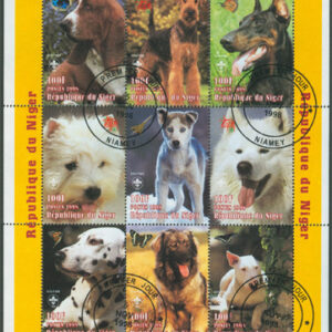 Niger – M 1377-1385 Hundar bla Husky – Scouting -Fjärilar, Miniark kpl