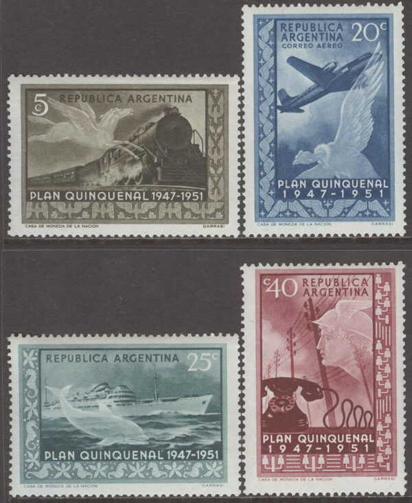 Argentina - M  585-588 Tåg - Flyg - Båt - Tele - 5-års plan, 4 kpl **