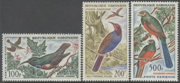 Gabon - M  187-189 Fåglar bla Trogoner, serie 3 kpl **