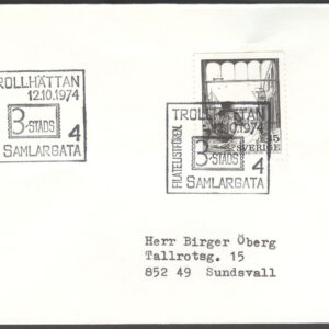 Trollhättan 12/10-74 3-stads Samlargata Filatelistfören.