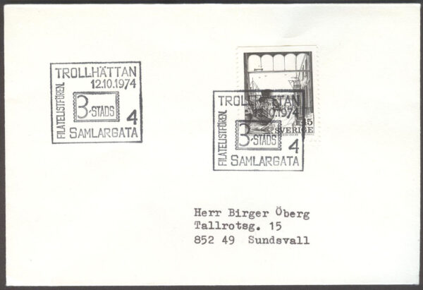Trollhättan 12/10-74 3-stads Samlargata Filatelistfören.