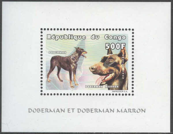 Kongo Brazzaville - M 1638 Hundar - Dobermann, Block **