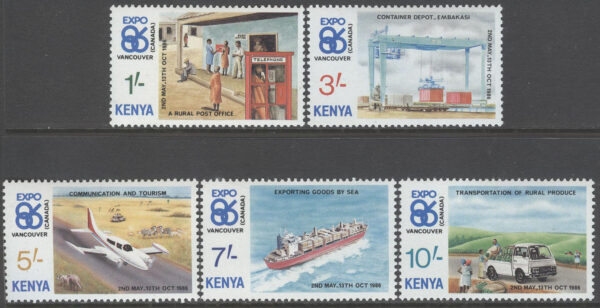 Kenya - M  365-369 Kommunikation - Utställning  EXPO 86, 5 kpl **
