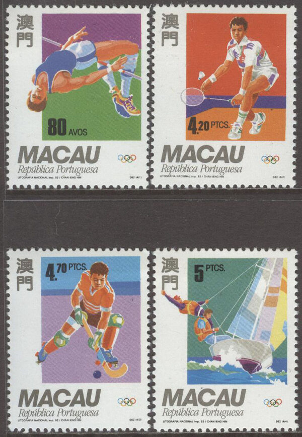 Macau - M  702-705 OS i Bacelona 1992 bla Tennis & Segling, 4 kpl **