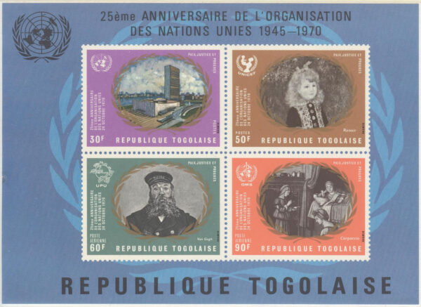 Togo - M BL  51 FN 25 år 1970, bl a konst av Renoir, Block **