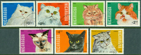 Nicaragua - M 2482-2488 Katter bl.a. Birma, 7 kpl stpl