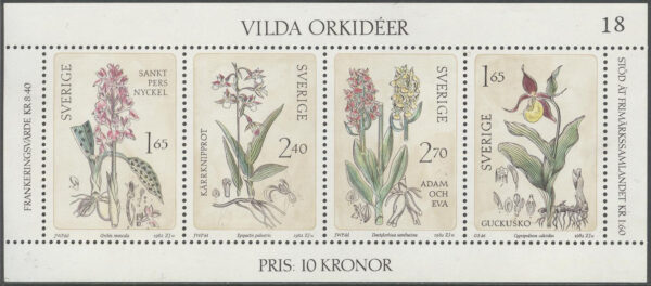 Sverige - F 1222-1225 (BL 8) Vilda orkidéer, block kpl **