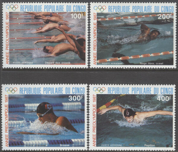 Kongo Brazzaville - M 1076-1079 Förolympiska året - Simning, 4 kpl **