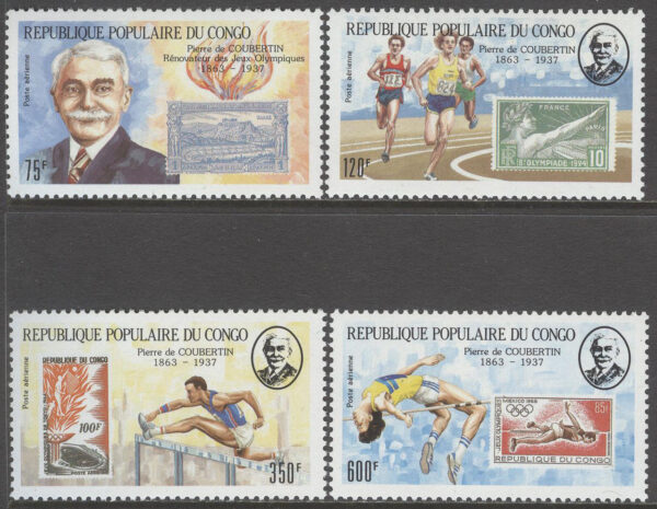 Kongo Brazzaville - M 1105-1108 OS - P de Coubertin död i 50 år, 4 kpl **
