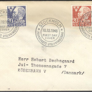 Sverige – FDC 1946-12-10 – Alfred Nobel, serie 4 kpl Adressat