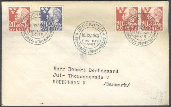 Sverige - FDC 1946-12-10 - Alfred Nobel, serie 4 kpl Adressat