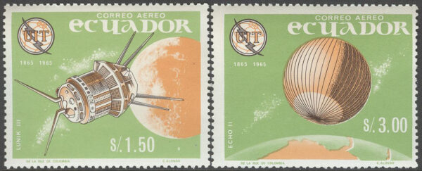 Ecuador - M 1193-1194 Internat Teleunionen ITU 100 år - Rymd, serie 2 olika **