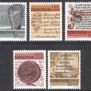 Färöarna – F   67-71 Bruksfrimärken – Historiska skrifter, 5 kpl **