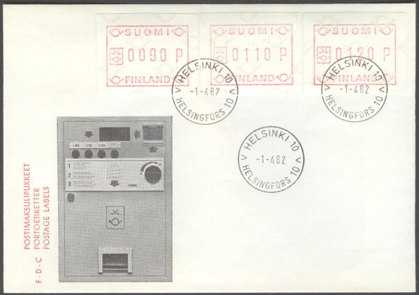 Finland - FDC 1982-04-01 - Frankeringsetiketter, serie 3 kpl Vinjett 2