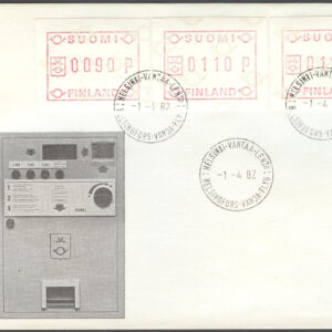 Finland – FDC 1982-04-01 – Frankeringsetiketter, serie 3 kpl Vinjett 2