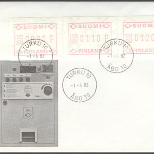 Finland – FDC 1982-04-01 – Frankeringsetiketter, serie 3 kpl Vinjett 2