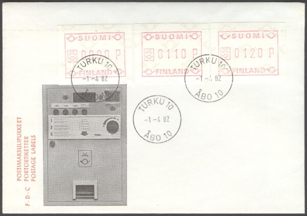 Finland - FDC 1982-04-01 - Frankeringsetiketter, serie 3 kpl Vinjett 2