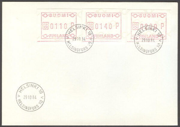 Finland - FDC 1984-10-29 - Frankeringsetiketter, serie 3 kpl