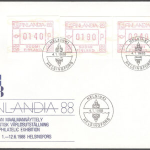 Finland – FDC 1988-01-04 – Frankeringsetiketter, serie 3 kpl Vinjett 1